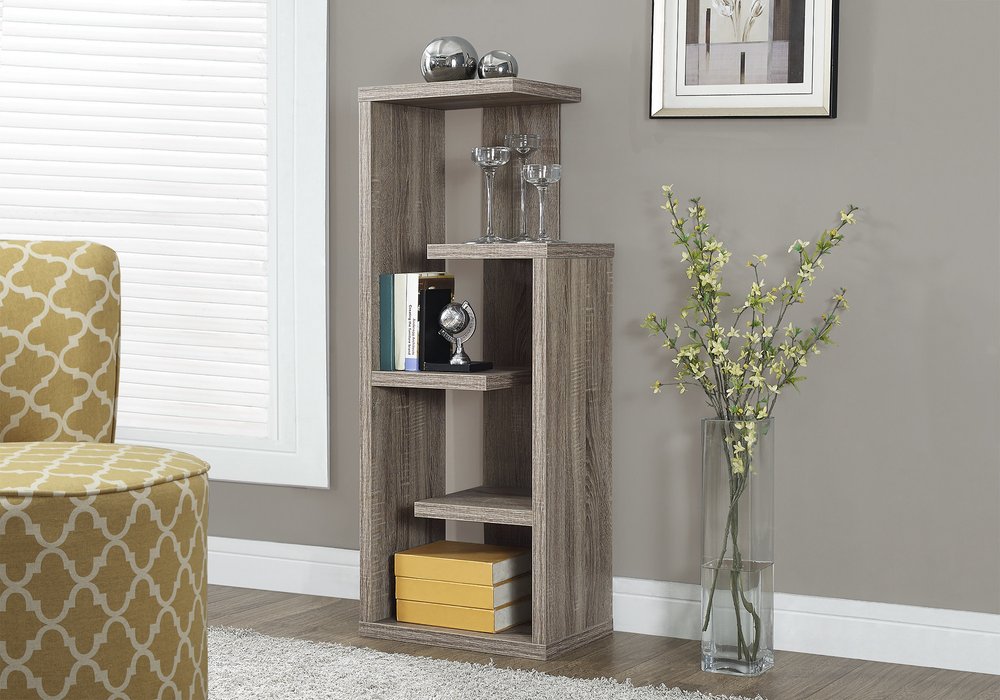 Taupe Wood Five Tier Etagere Bookcase