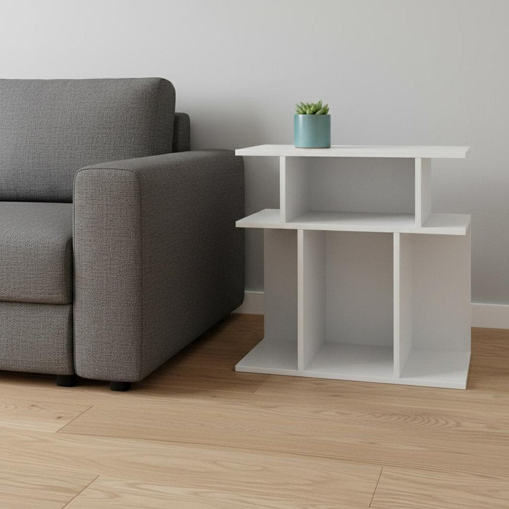 24" White Wood Floor Shelf End Table With Six Open Shelves