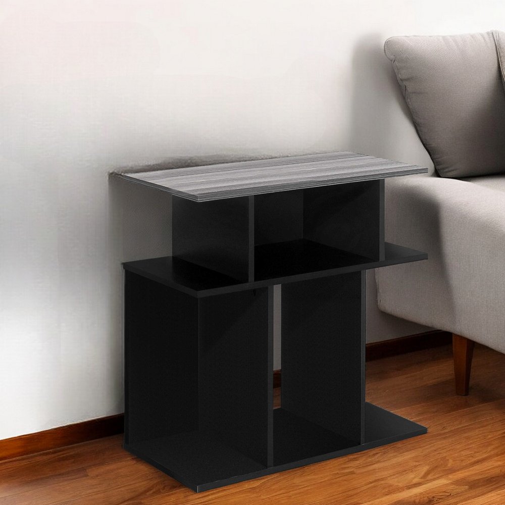 24" Gray and Black Wood Floor Shelf End Table With 6