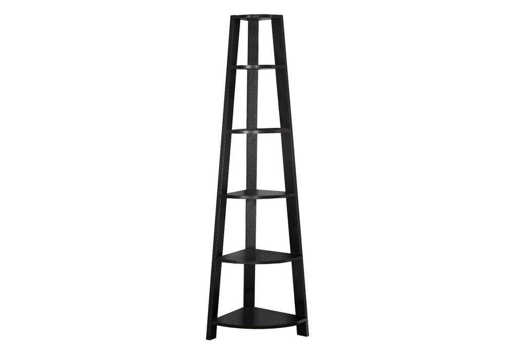 71" Black Wood Five Tier Corner Bookcase