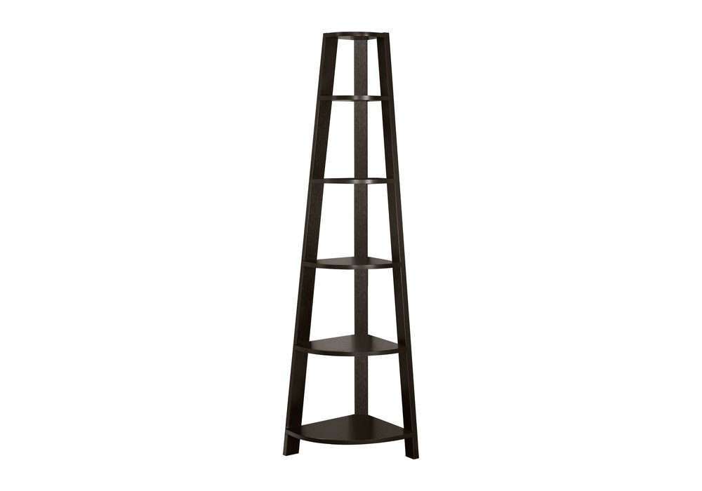 71" Black Wood Five Tier Corner Bookcase