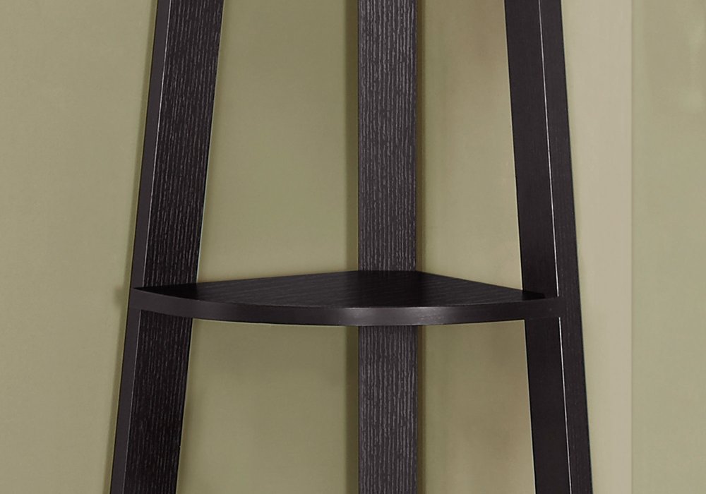 71" Black Wood Five Tier Corner Bookcase
