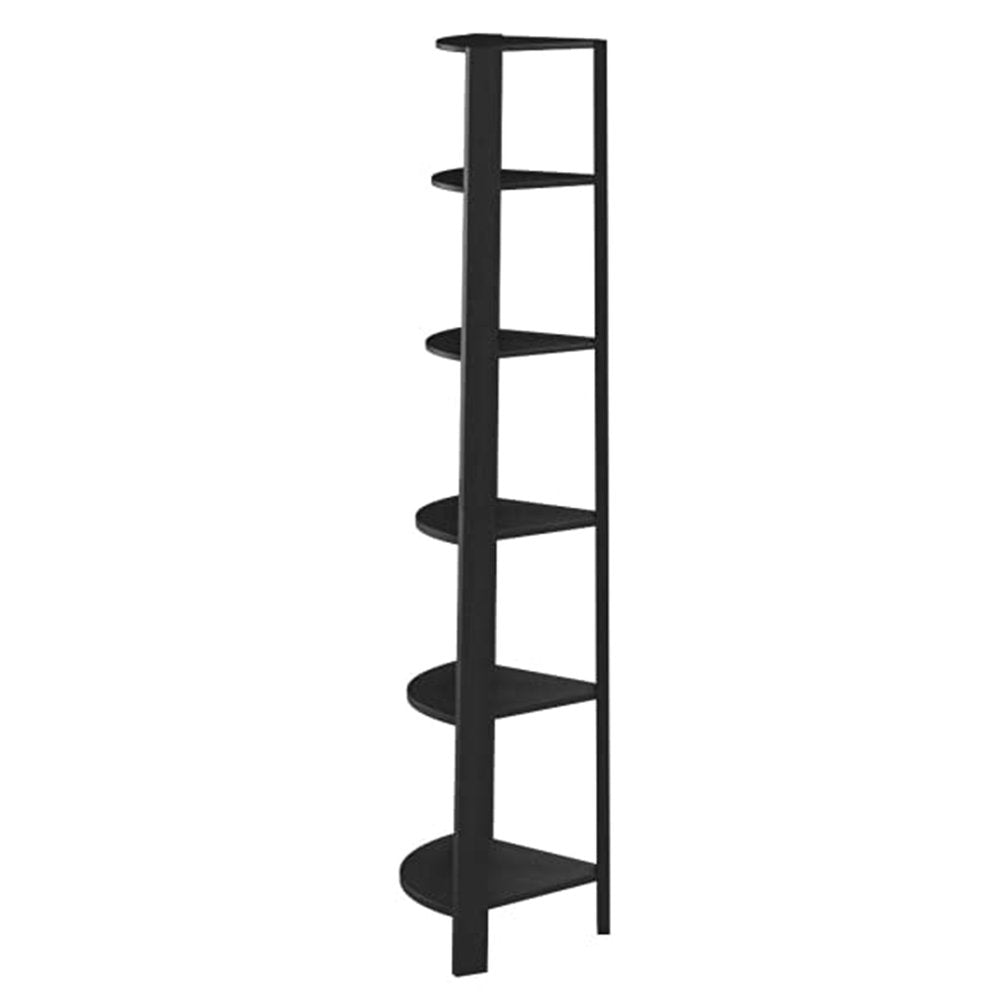71" Black Wood Five Tier Corner Bookcase