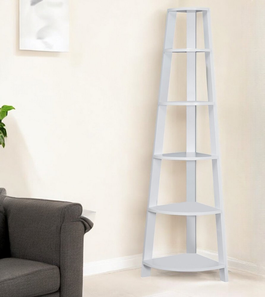 71" Black Wood Five Tier Corner Bookcase