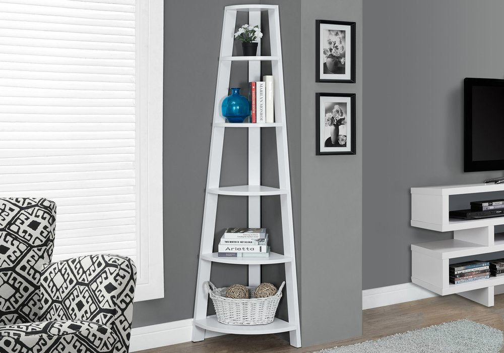 71" Black Wood Five Tier Corner Bookcase