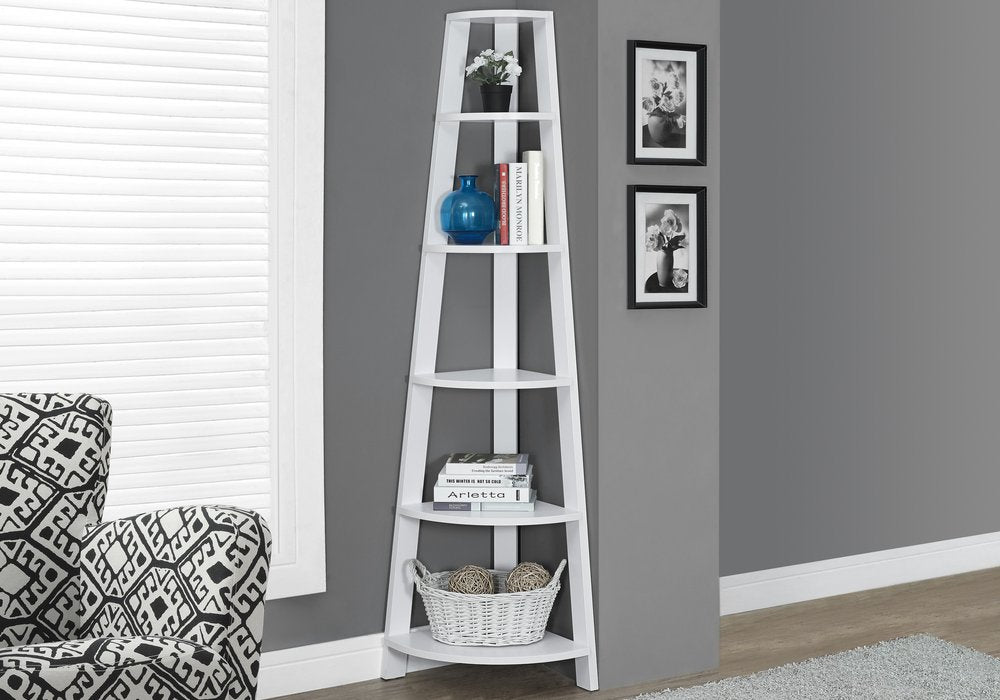 71" Black Wood Five Tier Corner Bookcase