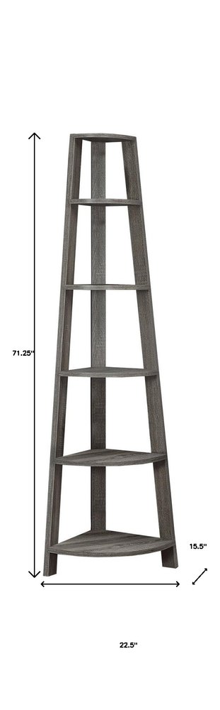 71" Black Wood Five Tier Corner Bookcase
