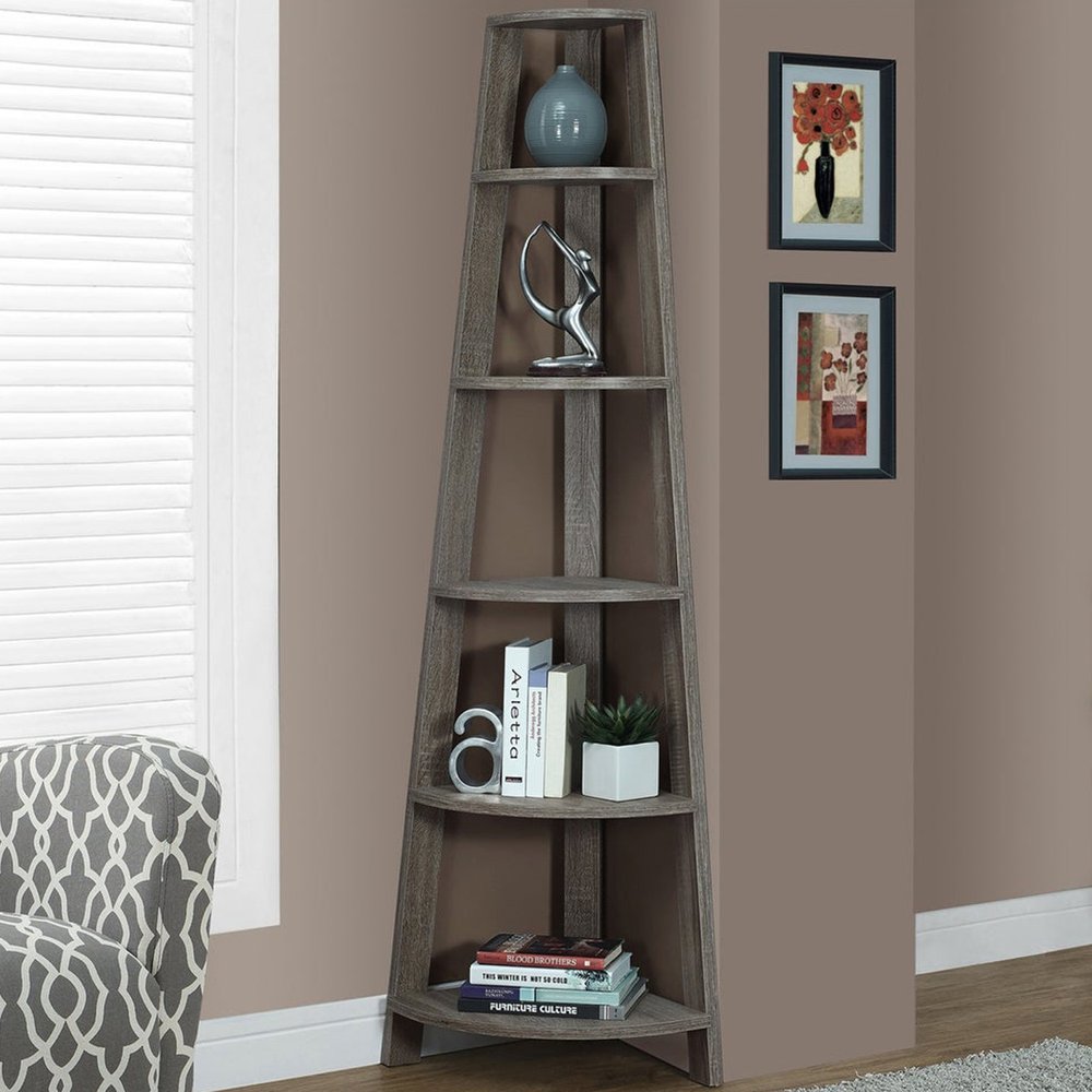 71" Black Wood Five Tier Corner Bookcase