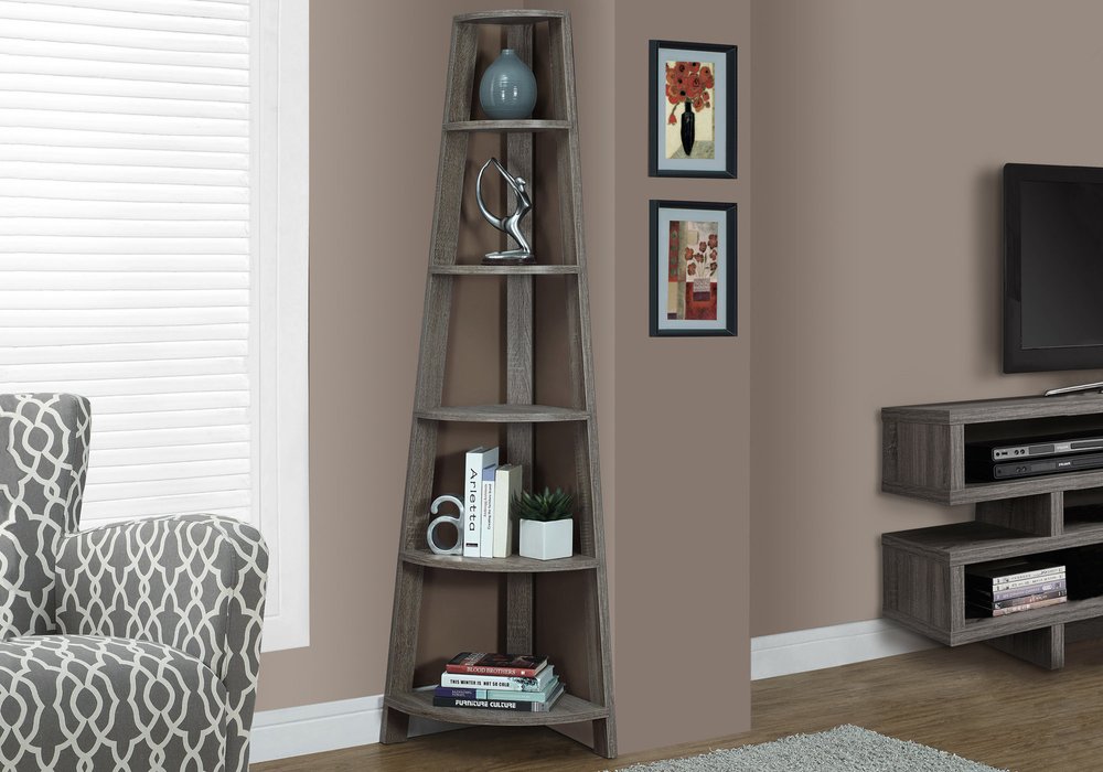 71" Black Wood Five Tier Corner Bookcase