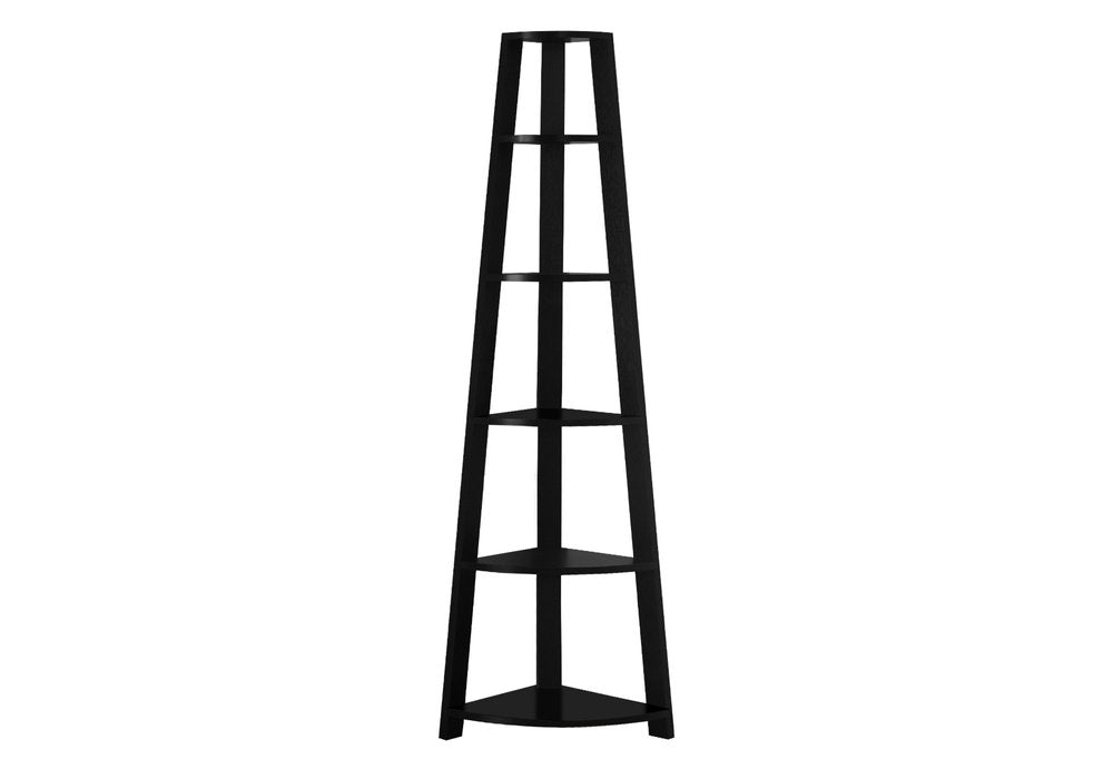 71" Black Wood Five Tier Corner Bookcase