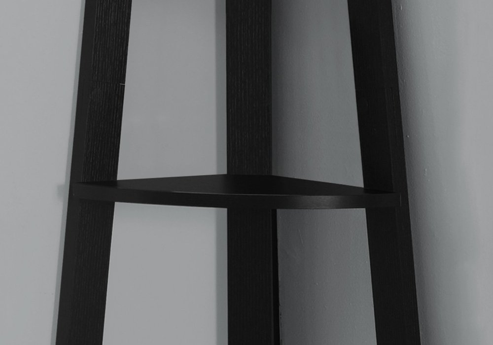 71" Black Wood Five Tier Corner Bookcase