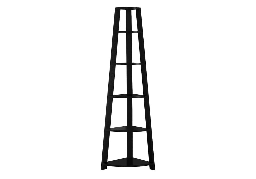 71" Black Wood Five Tier Corner Bookcase