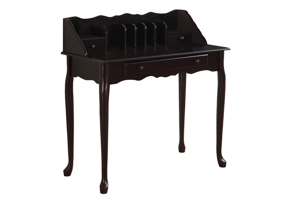 18" Dark Brown Solid Wood Computer Desk With Three Drawers