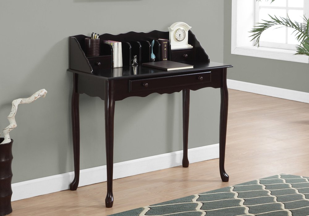 18" Dark Brown Solid Wood Computer Desk With Three Drawers