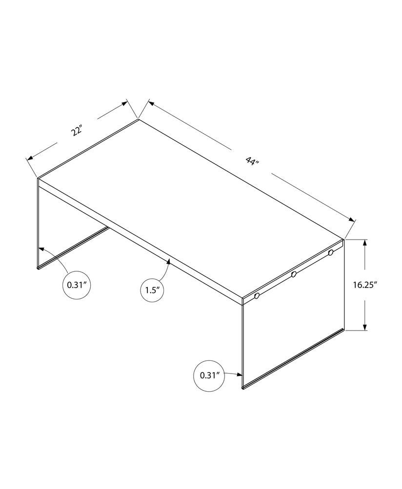 44" Gray Clear Wood And Glass Coffee Table