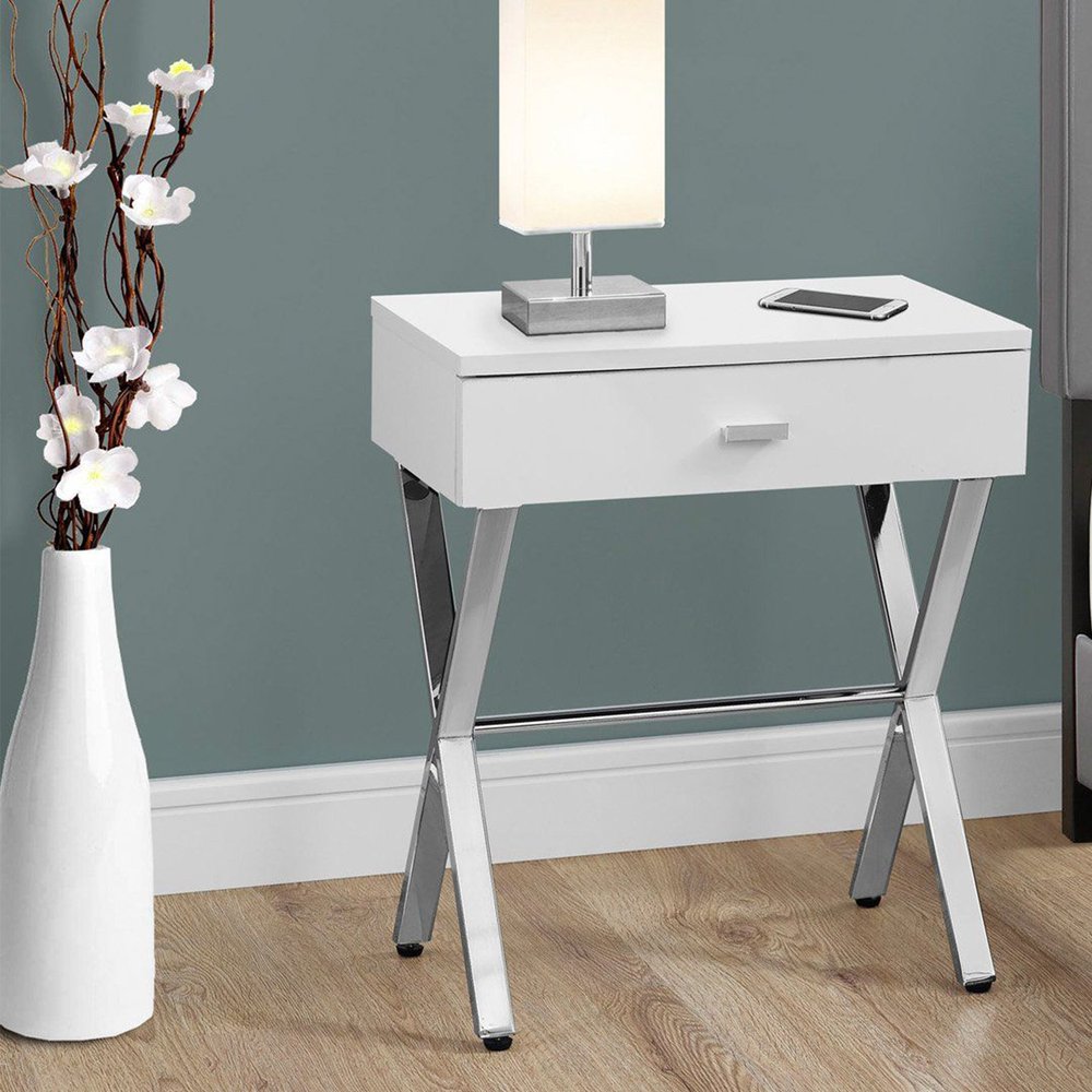 22" Black And Gray Wood And Metal End Table With Drawer