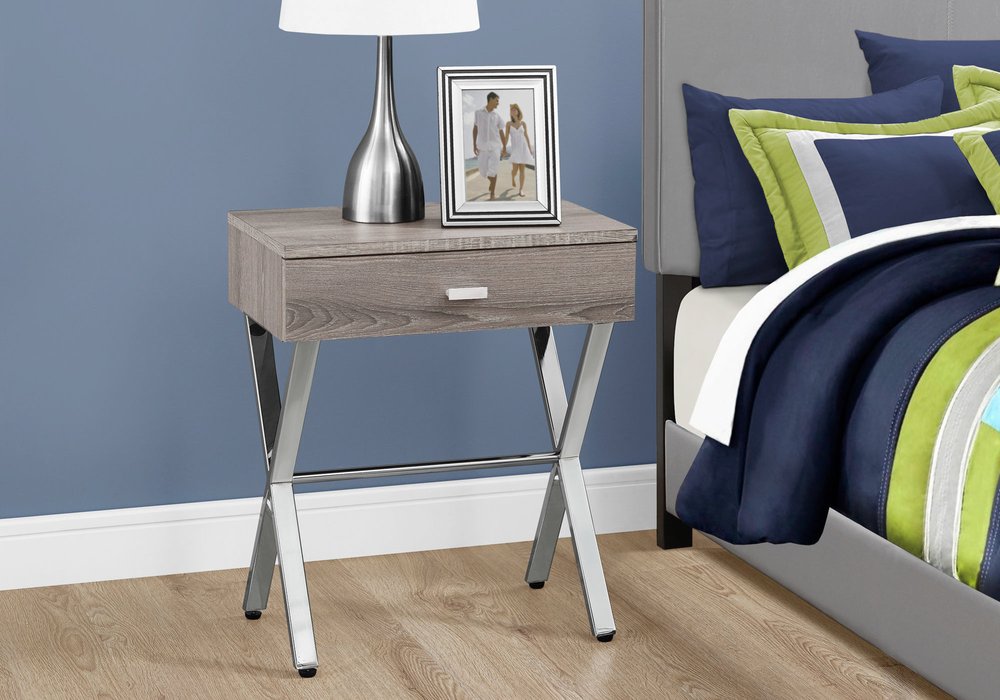 22" Black And Gray Wood And Metal End Table With Drawer