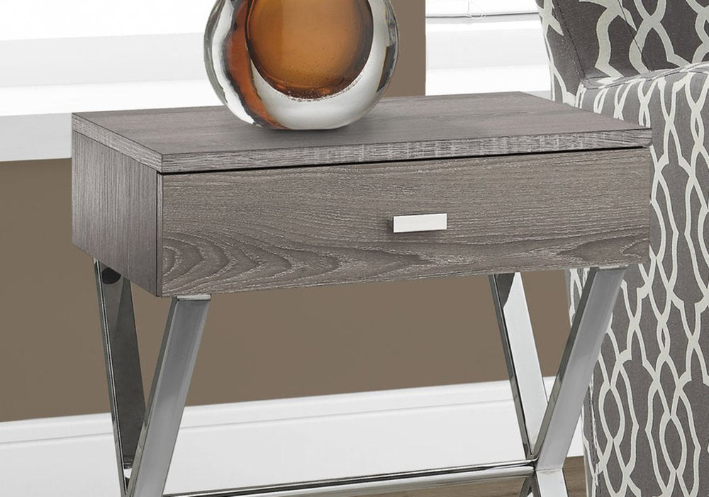 22" Black And Gray Wood And Metal End Table With Drawer