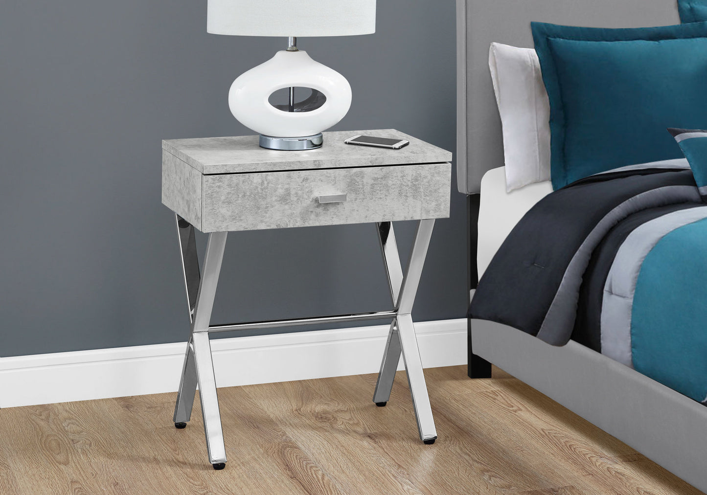 22" Black And Gray Wood And Metal End Table With Drawer