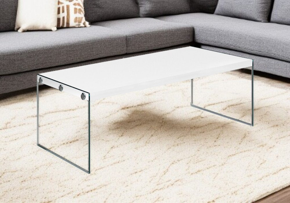 44" Gray Clear Wood And Glass Coffee Table