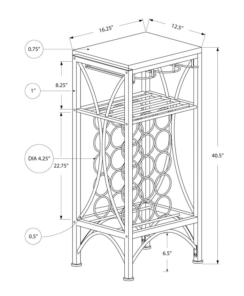 41" Black Stainless Steel Wine Rack
