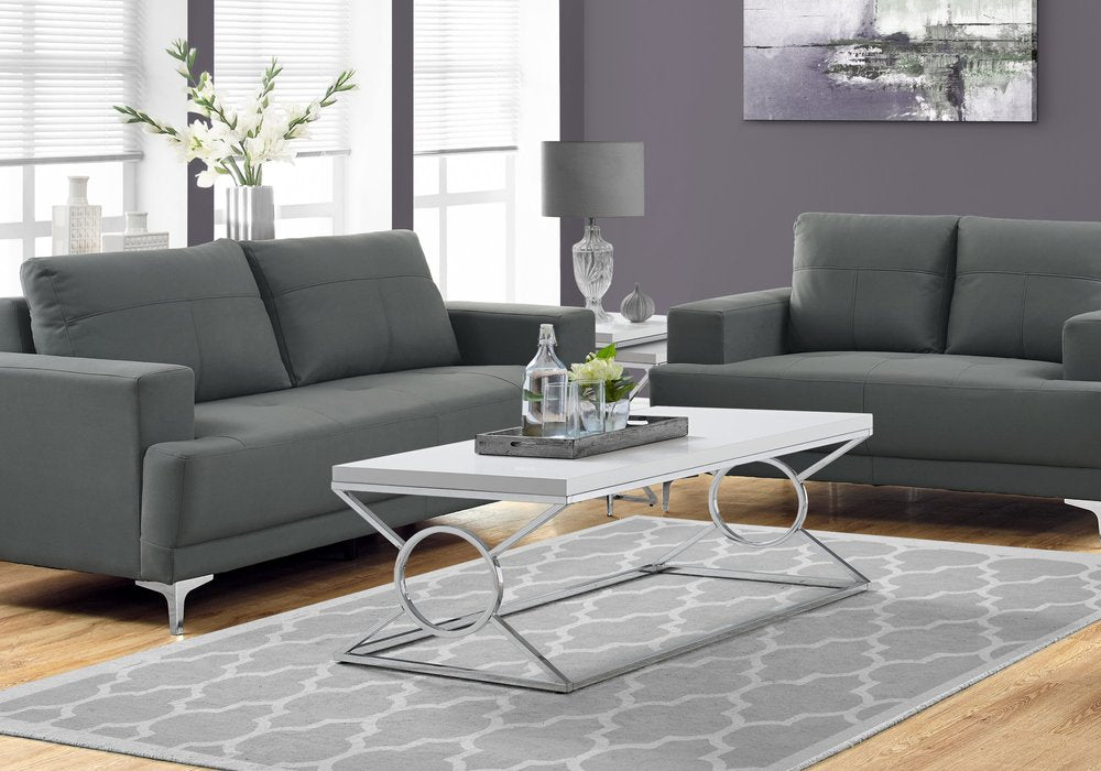 44" White And Silver Wood And Iron Coffee Table