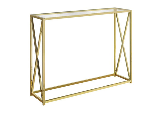 42" Clear And Gold Glass Frame Console Table