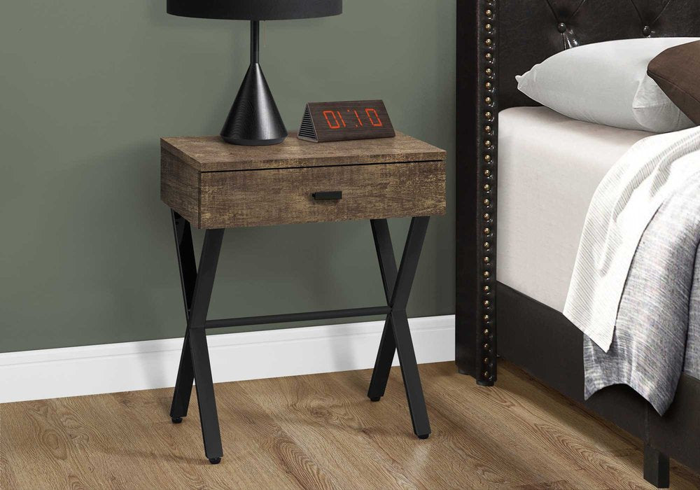 22" Black And Gray Wood And Metal End Table With Drawer