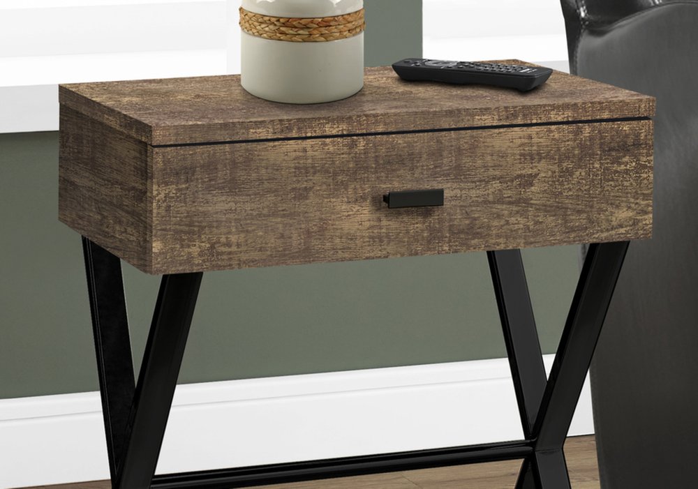 22" Black And Gray Wood And Metal End Table With Drawer