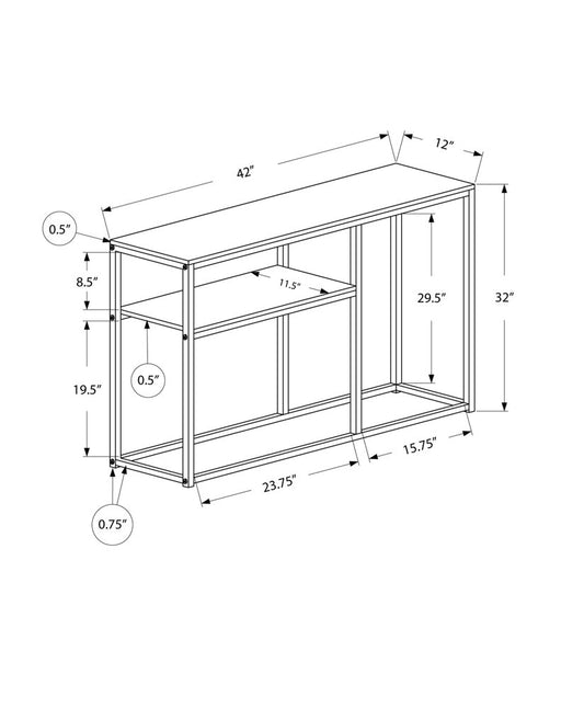 42" Gray And Black Frame Console Table With Storage