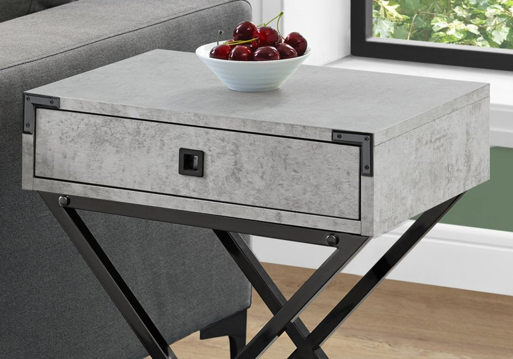 24" Black And Gray Wood And Metal End Table With Drawer