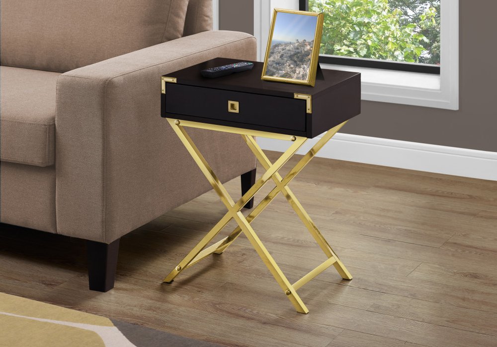 24" Black And Gray Wood And Metal End Table With Drawer