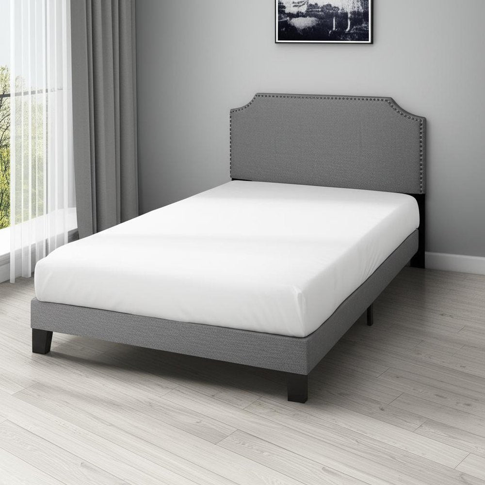 Gray Solid and Manufactured Wood Full Upholstered Faux Leather Bed Frame