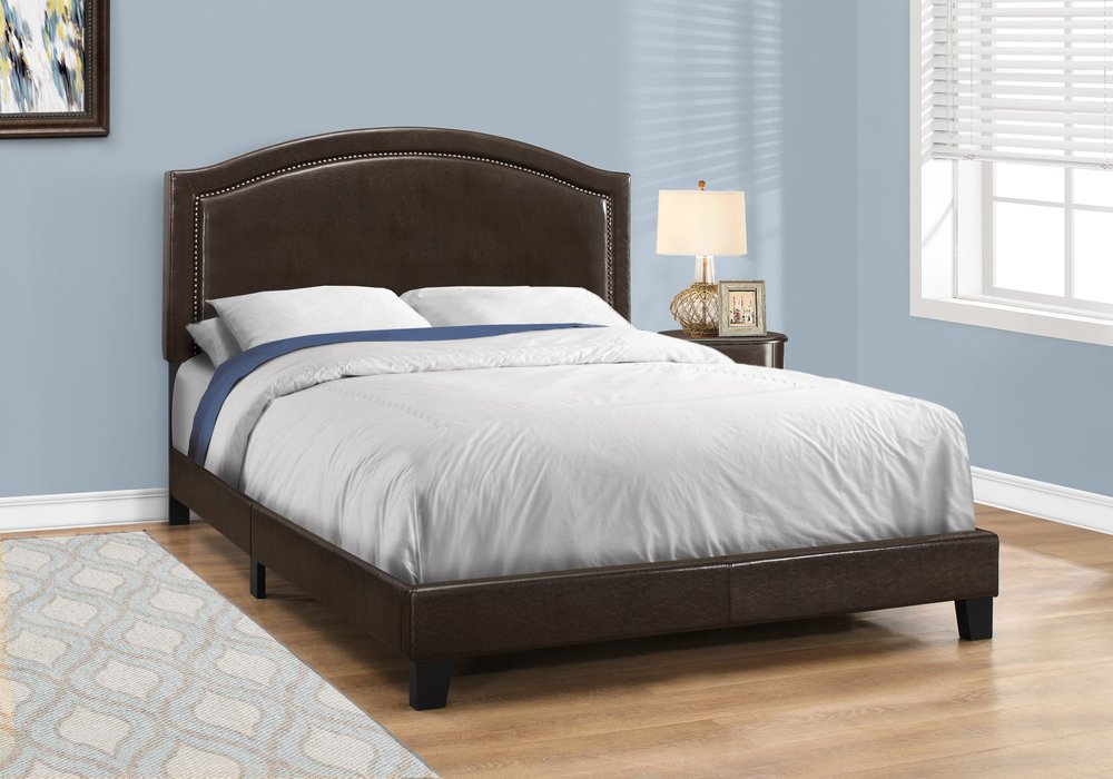 Gray Solid Wood Queen Upholstered Linen Bed Frame with Nailhead Trim