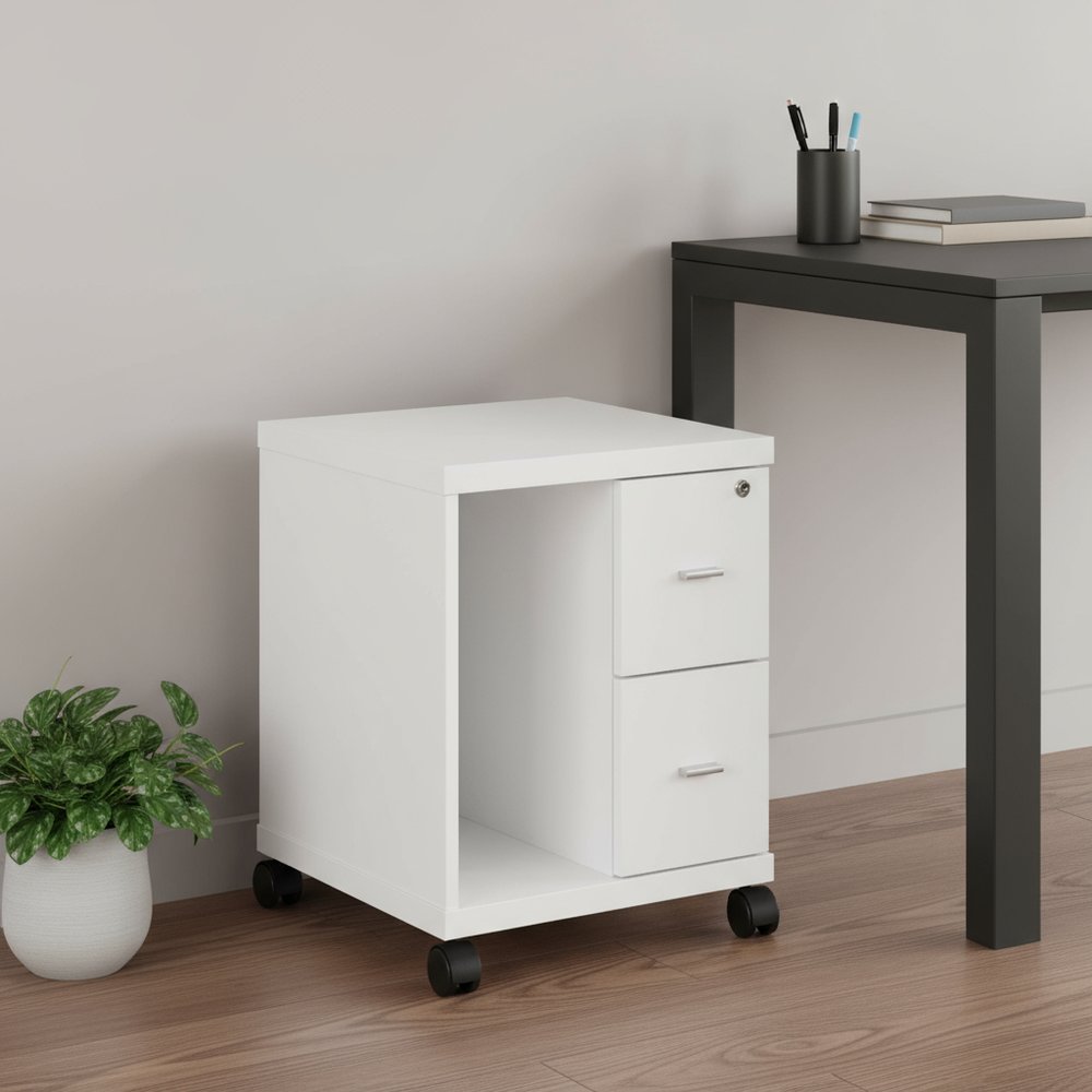 17.75" X 17.75" X 23" White Particle Board Hollow Core 2 Drawers Office Cabinet