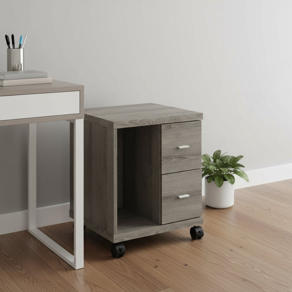 17.75" X 17.75" X 23" Dark Taupe Particle Board Hollow Core 2 Drawers Office Cabinet