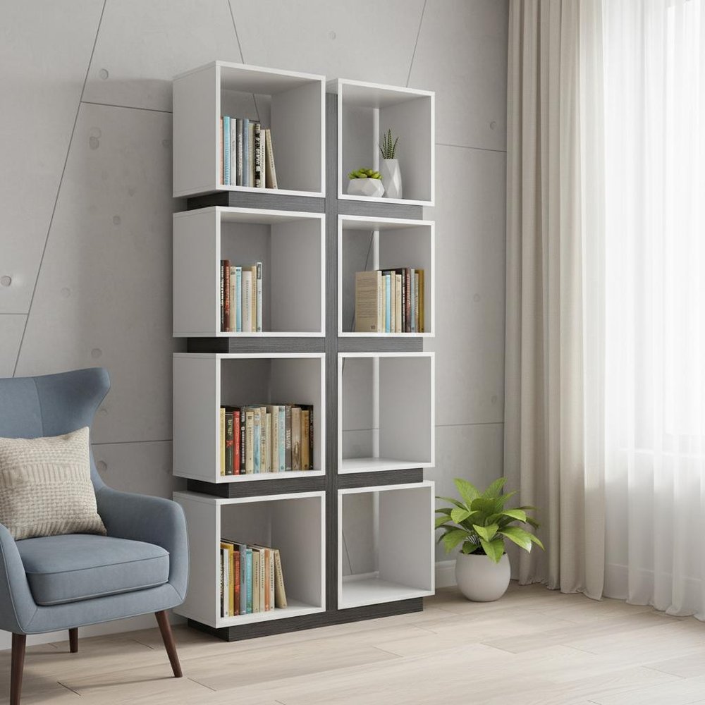 71" White Wood Eight Tier Cube Bookcase