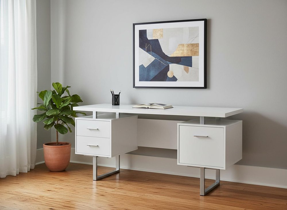 24" Brown and Silver Computer Desk With Three Drawers