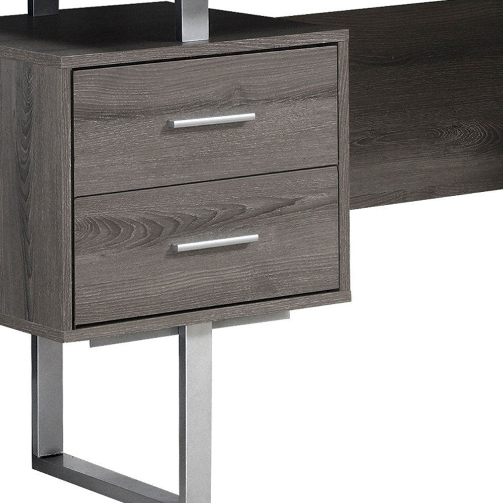 60" White and Silver Computer Desk With Three Drawers
