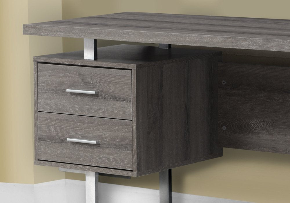 24" Brown and Silver Computer Desk With Three Drawers