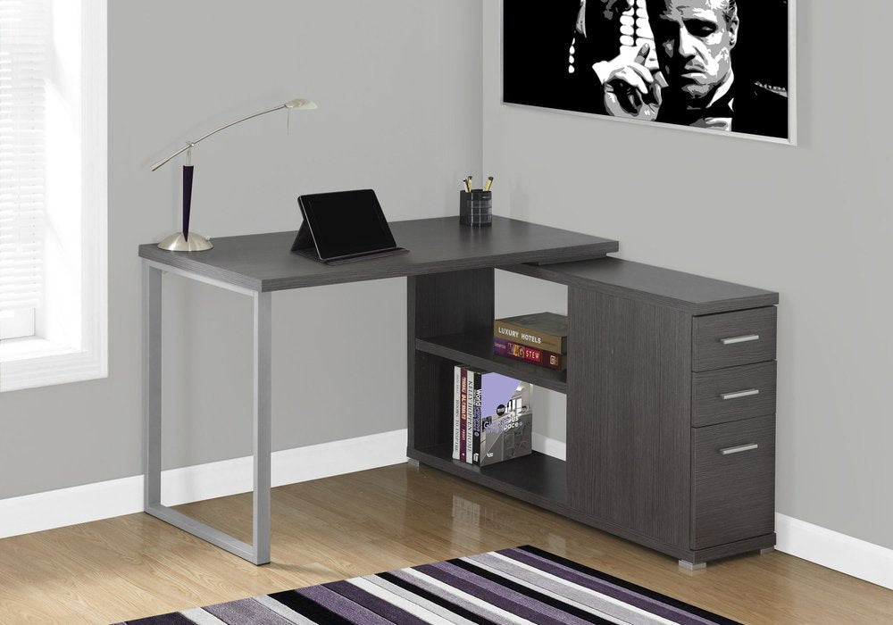 47" White and Silver L Shape Computer Desk With Three Drawers