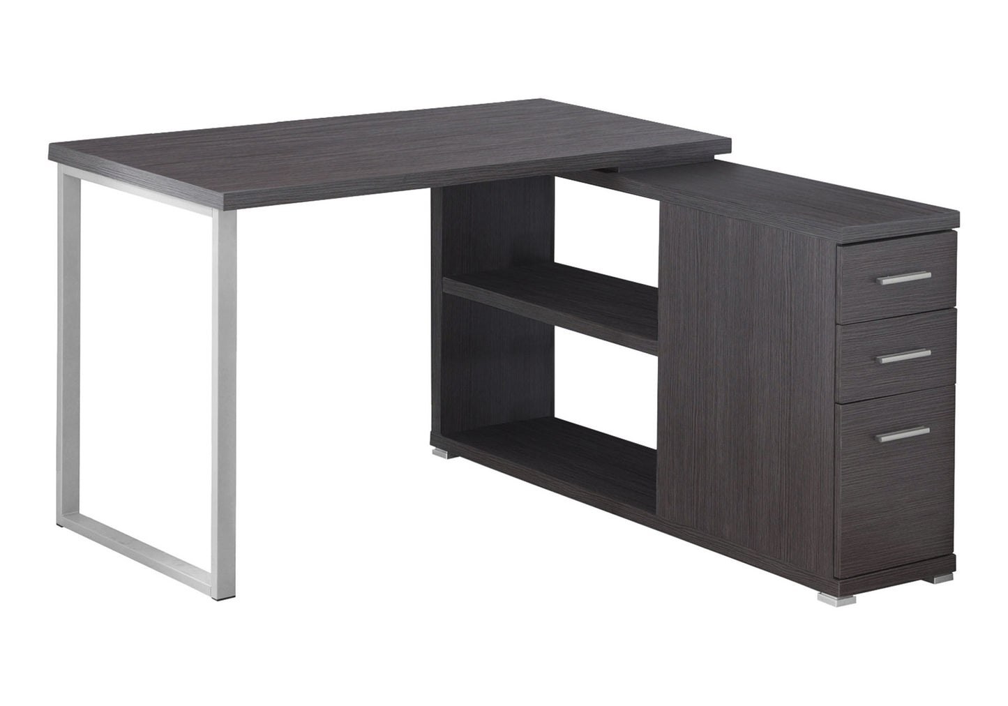 47" White and Silver L Shape Computer Desk With Three Drawers