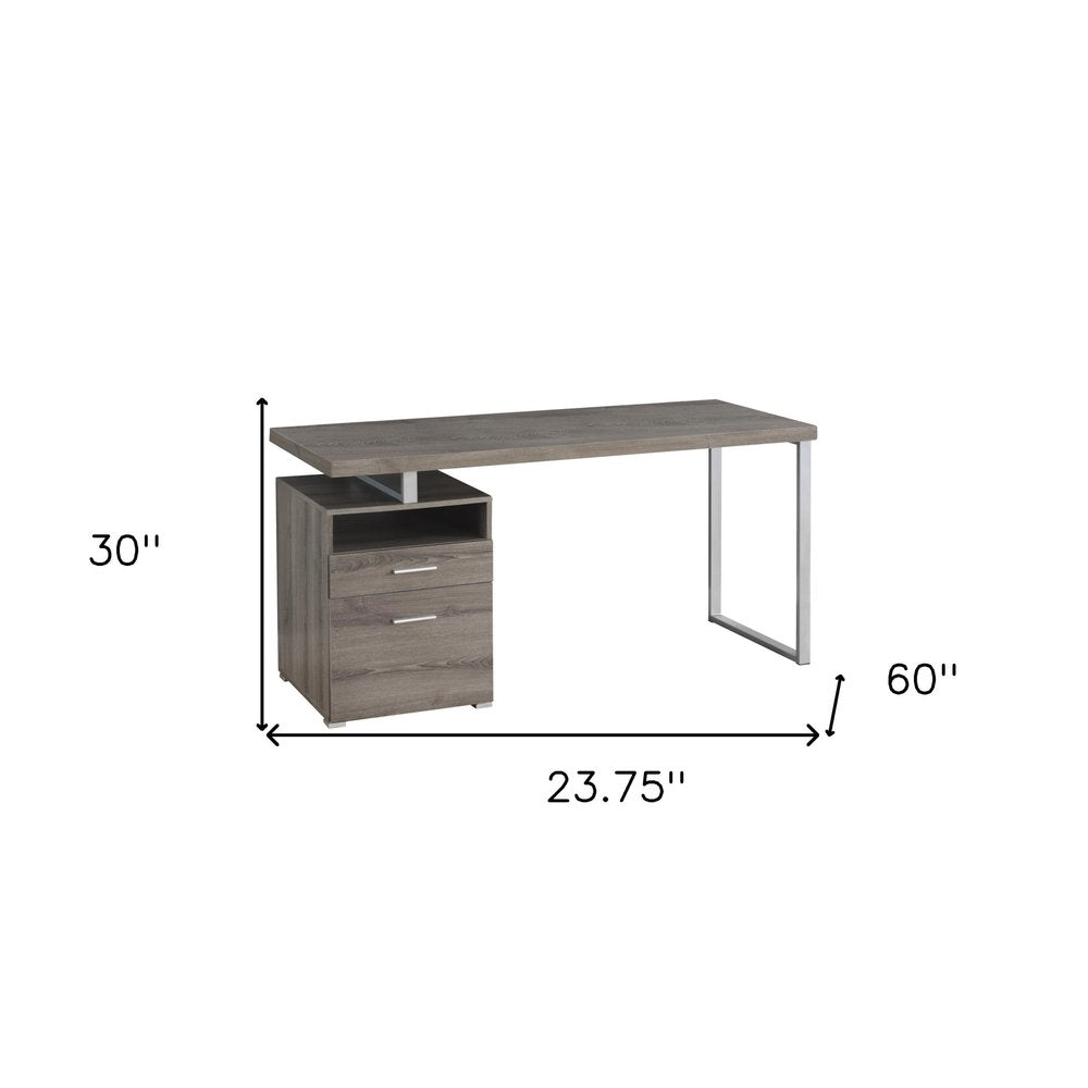 24" White and Silver Computer Desk With Two Drawers