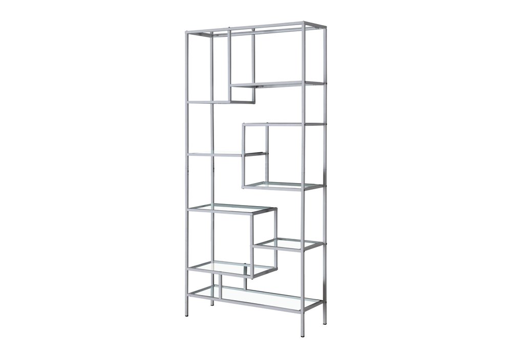 72" Silver And Clear Metal and Glass Nine Tier Etagere Bookcase
