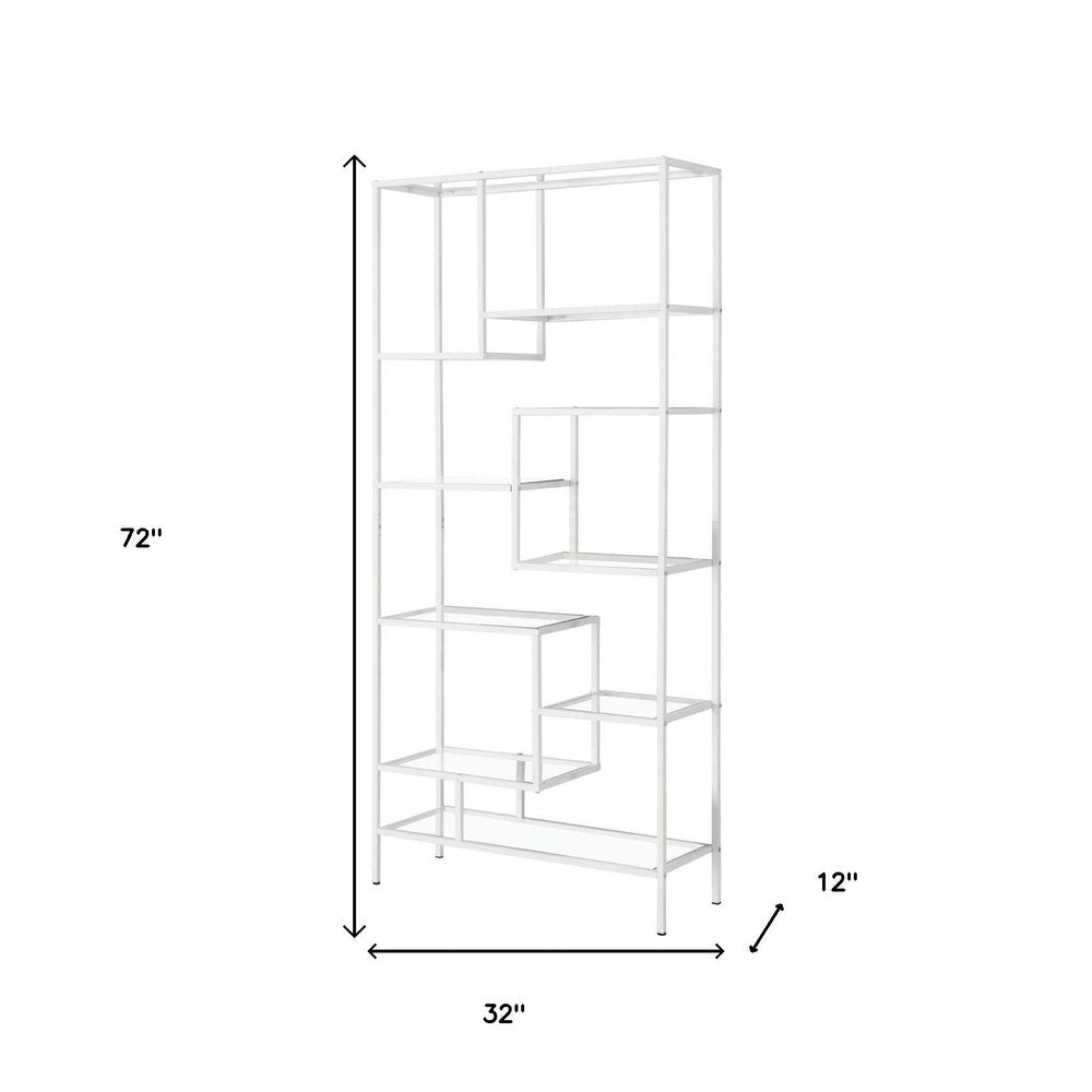 72" Silver And Clear Metal and Glass Nine Tier Etagere Bookcase