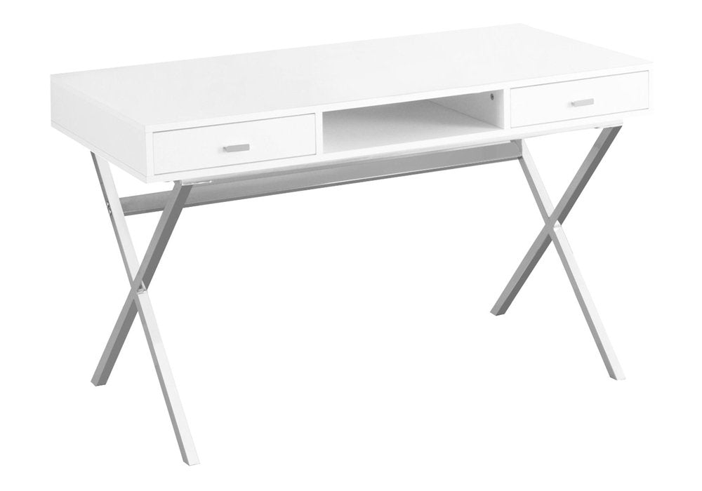 24" White and Silver Computer Desk With Two Drawers