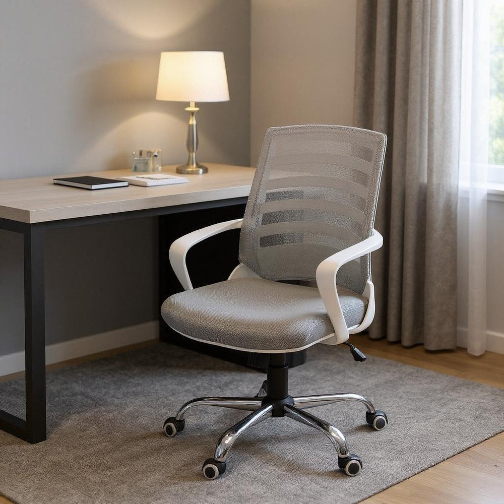 Black Polyester Seat Swivel Adjustable Task Chair Mesh Back Plastic Frame