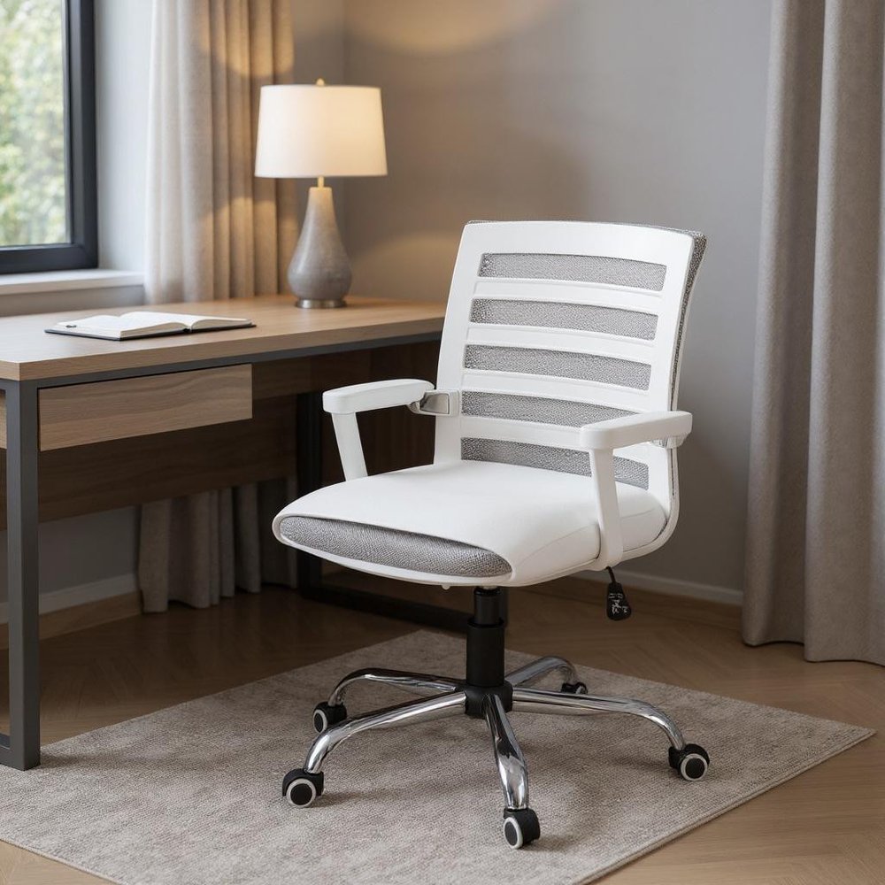 Black Polyester Seat Swivel Adjustable Task Chair Mesh Back Plastic Frame