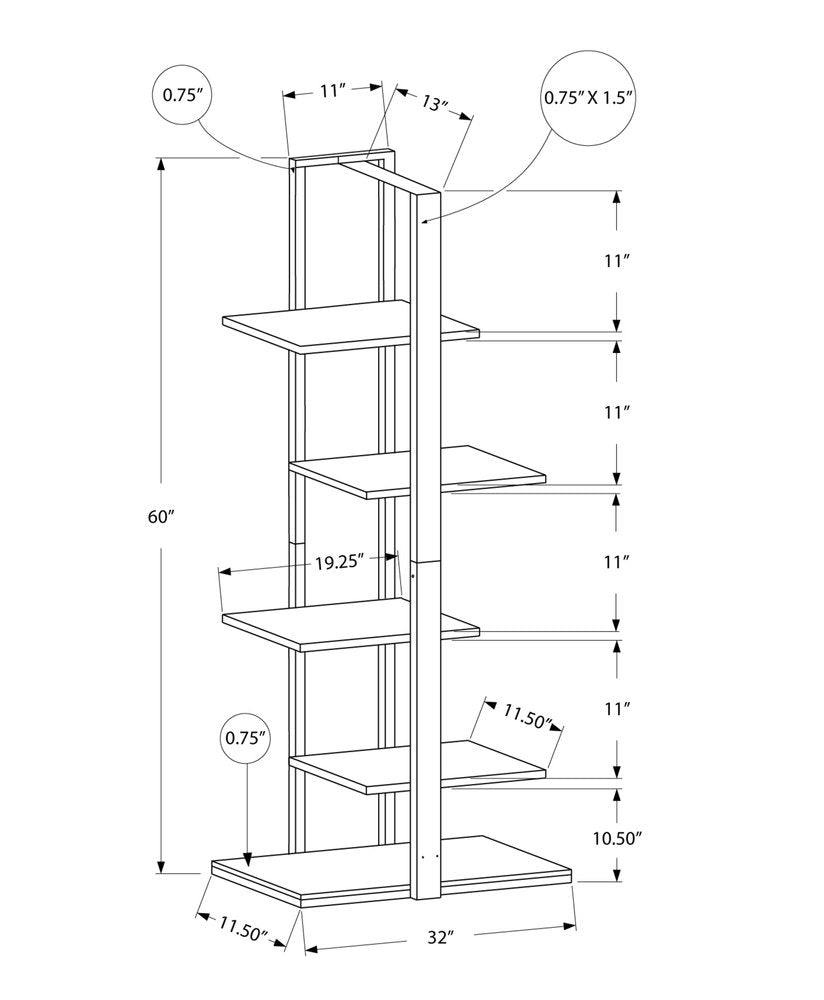 Taupe Metal Five Tier Etagere Bookcase