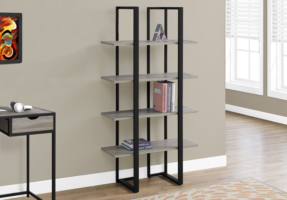 60" Gray And Black Wood And Metal End Table